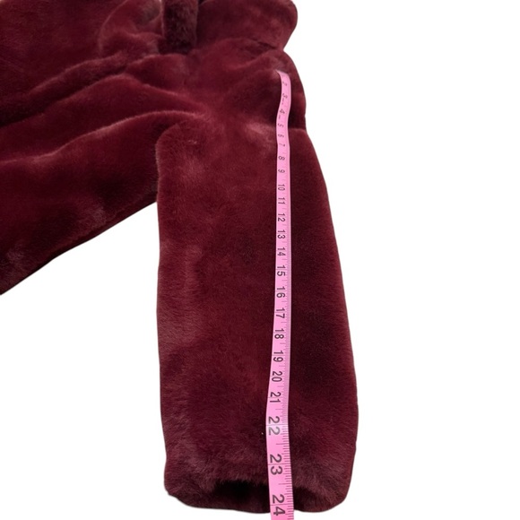 MNG Mango Faux Fur Coat Size S Burgundy - Picture 12 of 12